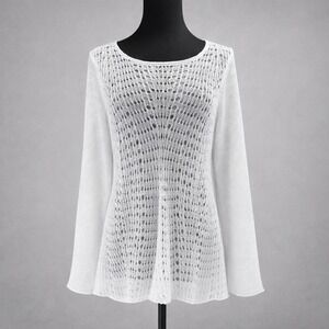 NWT EILEEN FISHER Organic Linen Open Lace Knit Blouse Top Coastal Beach M